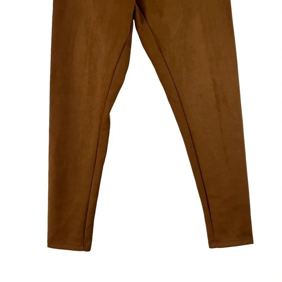 Double Take Vintage Chestnut Brown Leggings Suede Feel Elastic Waistband Skinny - Picture 4 of 7